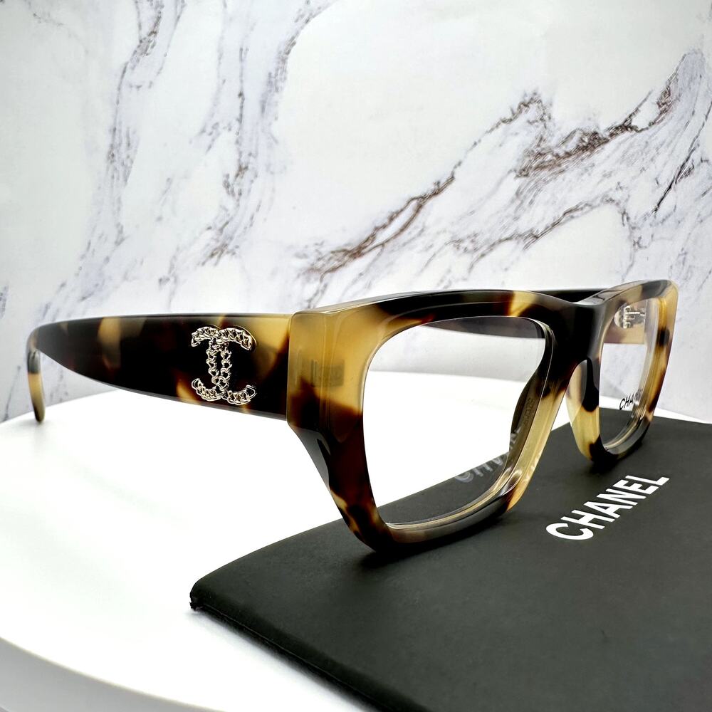 New CHANEL Eyeglasses Brown Gold Chain CC Rectangle 52mm Rx-able - Picture 4 of 16